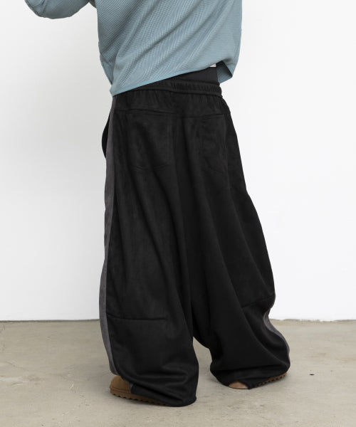 GP175 Side Color Block Suede Balloon Pants (BLACK)