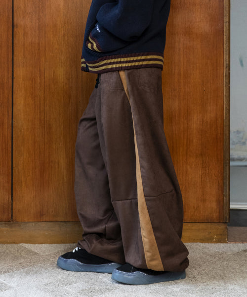 GP175 Side Color Block Suede Balloon Pants (BROWN)