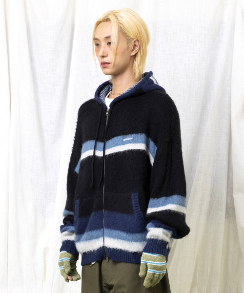 GNT061 Stripe Knitwear Zip-Up Hoodie (BLACK)