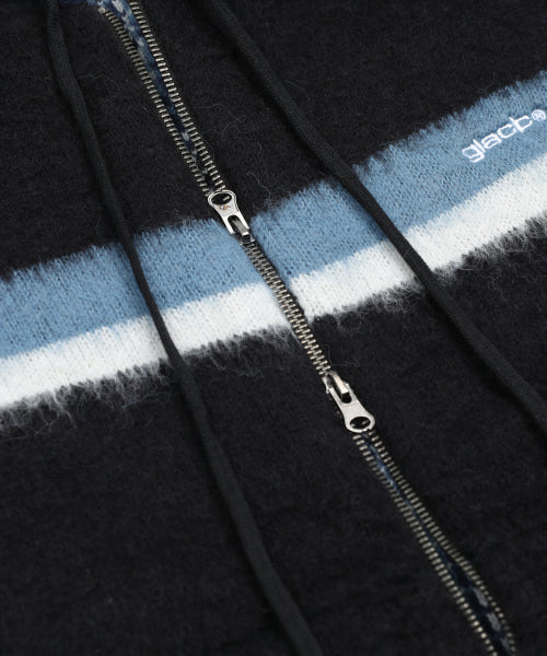 GNT061 Stripe Knitwear Zip-Up Hoodie (BLACK)