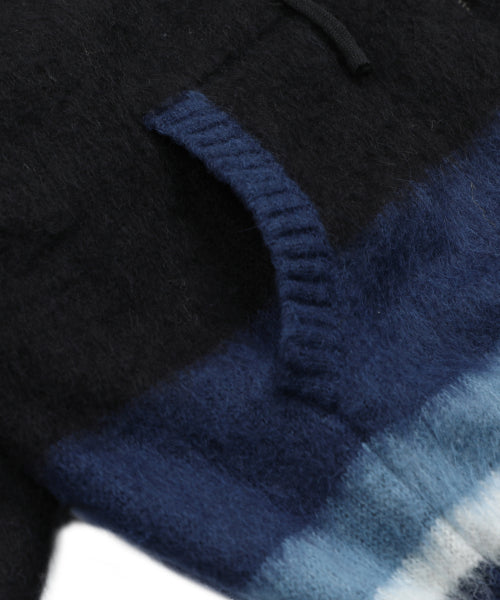 GNT061 Stripe Knitwear Zip-Up Hoodie (BLACK)