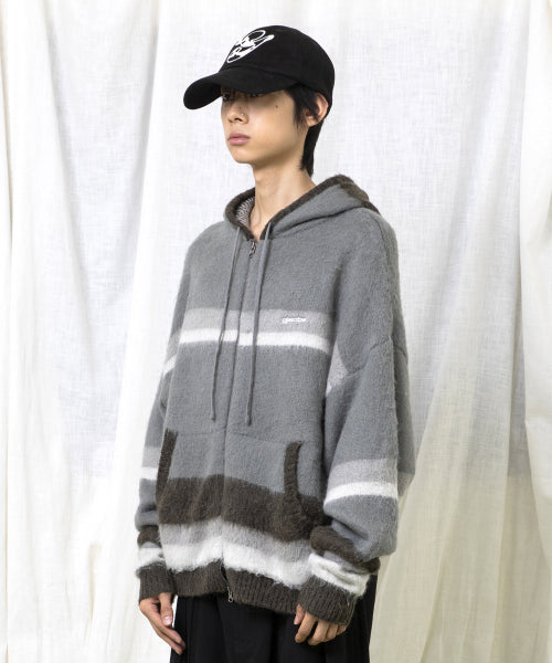 GNT061 Stripe Knitwear Zip-Up Hoodie (GRAY)