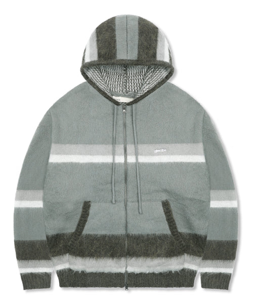 GNT061 Stripe Knitwear Zip-Up Hoodie (GRAY)
