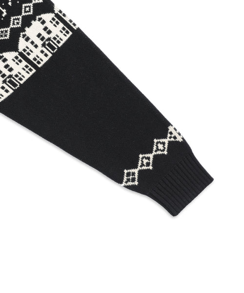GNT071 Kevin Nordic Patterned Knitwear Zip-Up (BLACK)