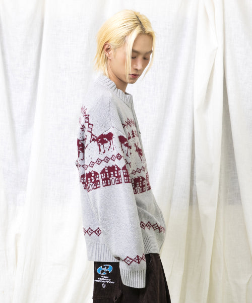 GNT071 Kevin Nordic Patterned Knitwear Zip-Up (GRAY)