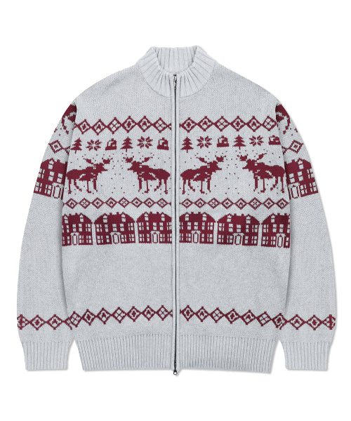 GNT071 Kevin Nordic Patterned Knitwear Zip-Up (GRAY)