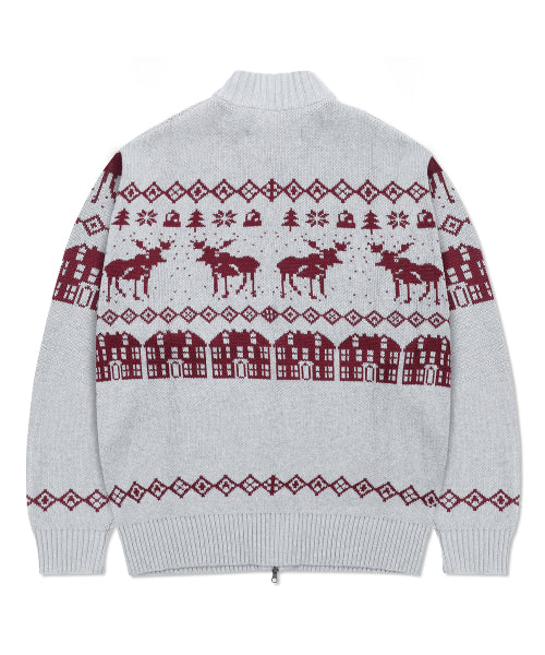 GNT071 Kevin Nordic Patterned Knitwear Zip-Up (GRAY)
