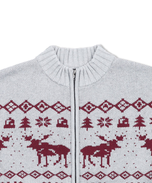 GNT071 Kevin Nordic Patterned Knitwear Zip-Up (GRAY)