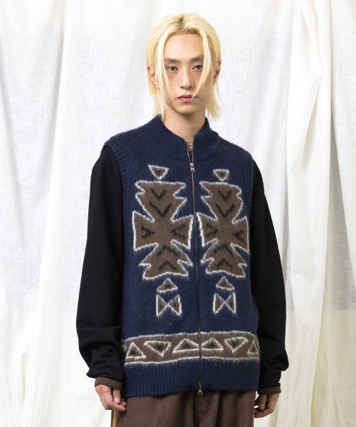 GNT065 Ugly Navajo Zip-Up Knitwear Vest (NAVY)