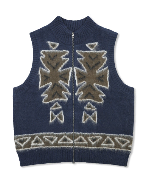 GNT065 Ugly Navajo Zip-Up Knitwear Vest (NAVY)