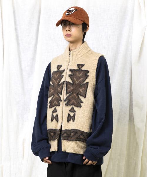GNT065 Ugly Navajo Zip-Up Knitwear Vest (BEIGE)