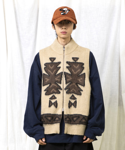 GNT065 Ugly Navajo Zip-Up Knitwear Vest (BEIGE)