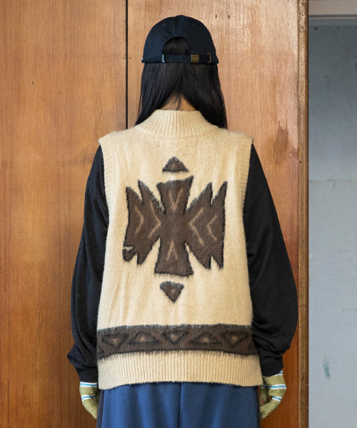 GNT065 Ugly Navajo Zip-Up Knitwear Vest (BEIGE)