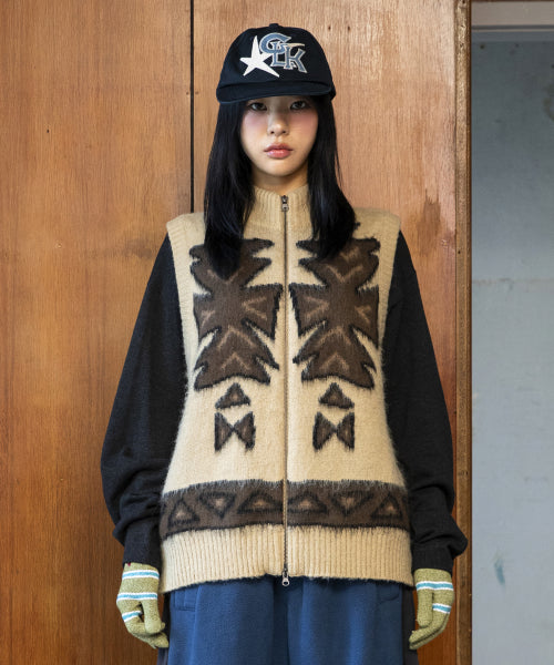 GNT065 Ugly Navajo Zip-Up Knitwear Vest (BEIGE)