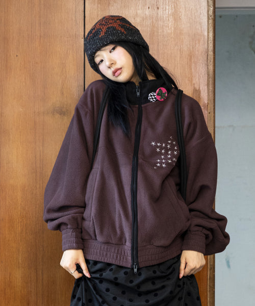 GJ109 Star Accent Fleece Jacket (BROWN)