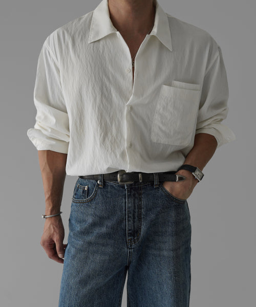 TEXTURED CONVERTIBLE COLLAR SHIRT [IVORY]