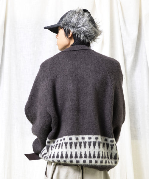 GNT062 Turtleneck Bear COWICHAN Knit Zip-Up (BROWN)