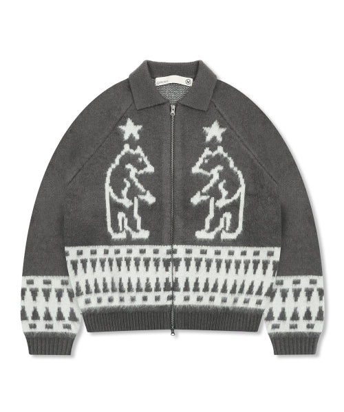 GNT062 Turtleneck Bear COWICHAN Knit Zip-Up (BROWN)