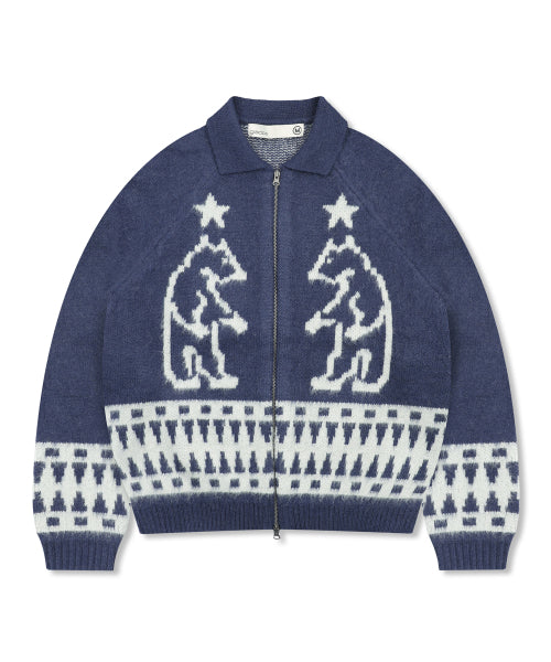 GNT062 Turtleneck Bear Cowichan Knitwear Zip-up (NAVY)