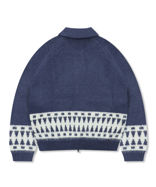 GNT062 Turtleneck Bear Cowichan Knitwear Zip-up (NAVY)