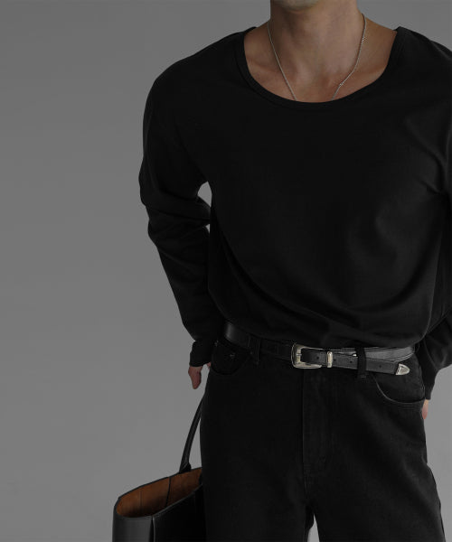 COTTON U NECK LONG SLEEVE T-SHIRT [BLACK]