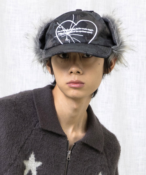 GC039 Camouflage Sunshine Heart Trapper Cap (BLACK CAMO)