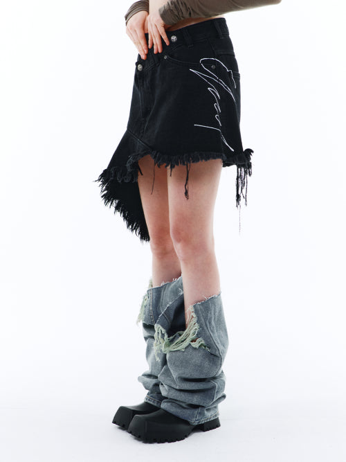ASYMMETRIC CUT-OFF COTTON SKIRT BLACK