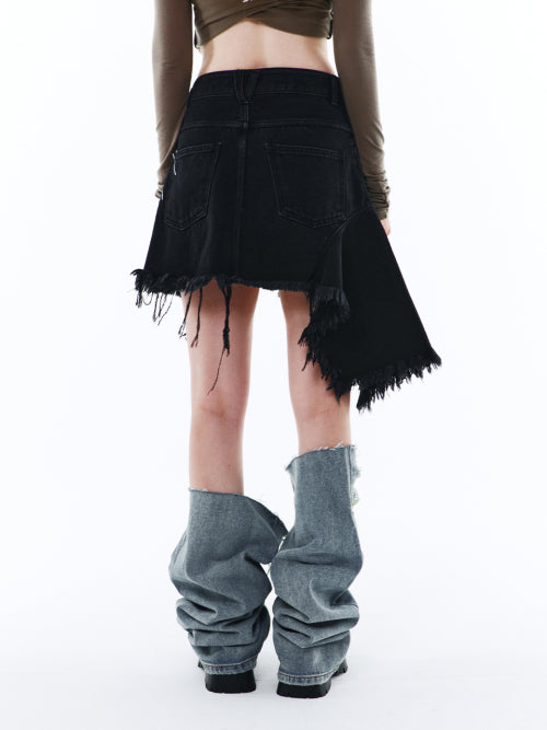 ASYMMETRIC CUT-OFF COTTON SKIRT BLACK