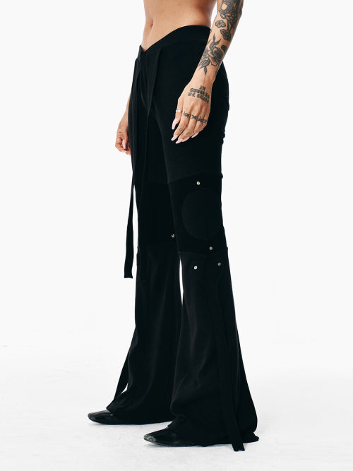 KNIT TRIM BOOTCUT PANTS BLACK