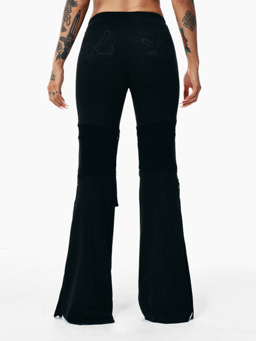 KNIT TRIM BOOTCUT PANTS BLACK