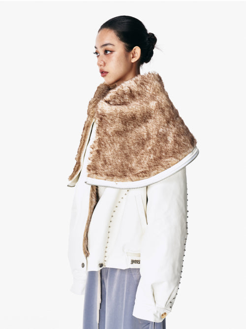 FOLD-OUT HOODIE SHAWL FUR JACKET WHITE