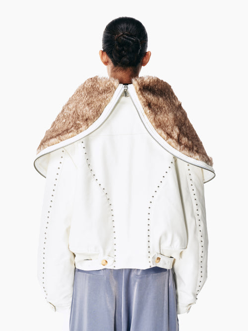 FOLD-OUT HOODIE SHAWL FUR JACKET WHITE