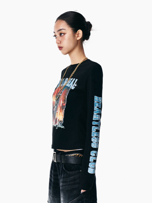VINTAGE PRINTED LONG SLEEVE TOP BLACK