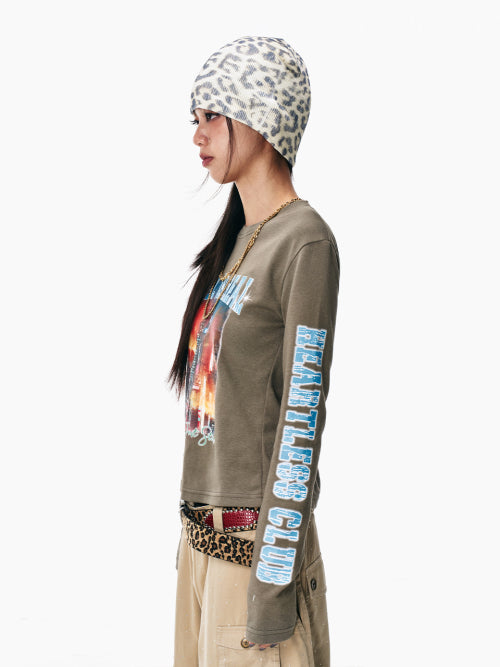 VINTAGE PRINTED LONG SLEEVE TOP KHAKI