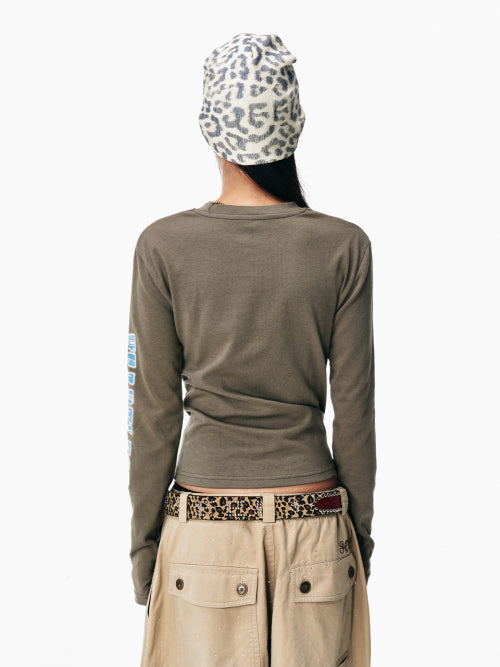 VINTAGE PRINTED LONG SLEEVE TOP KHAKI