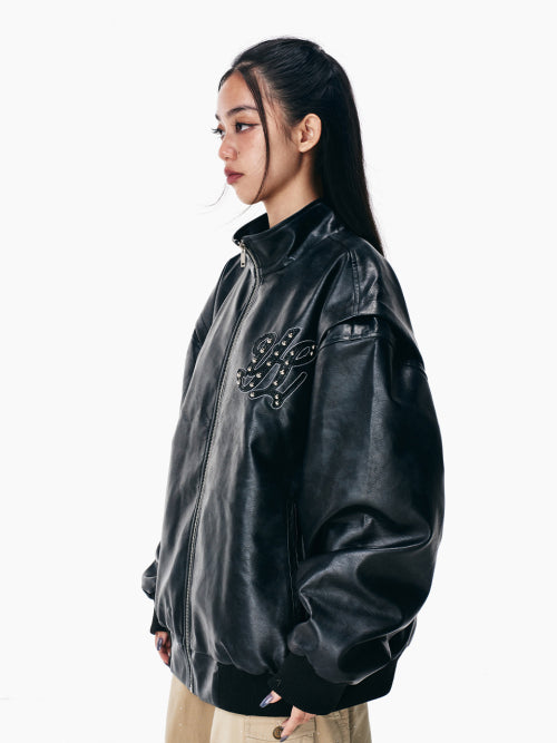 FAUX LEATHER WINGED JACKET BLACK