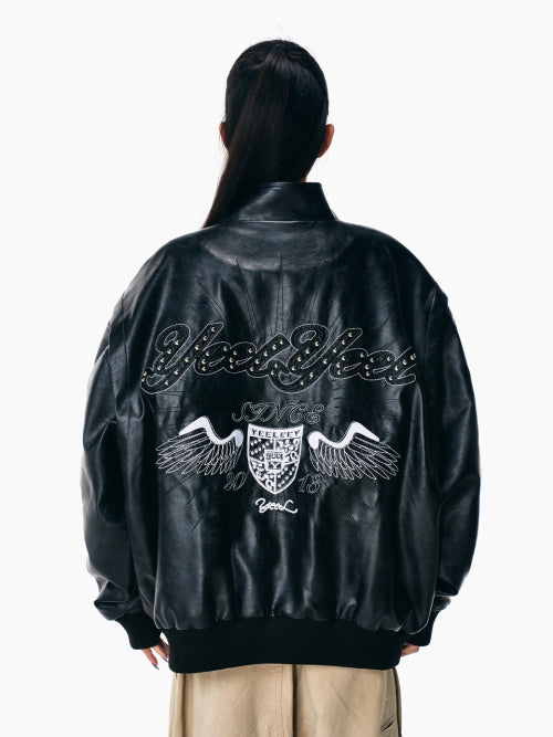 FAUX LEATHER WINGED JACKET BLACK