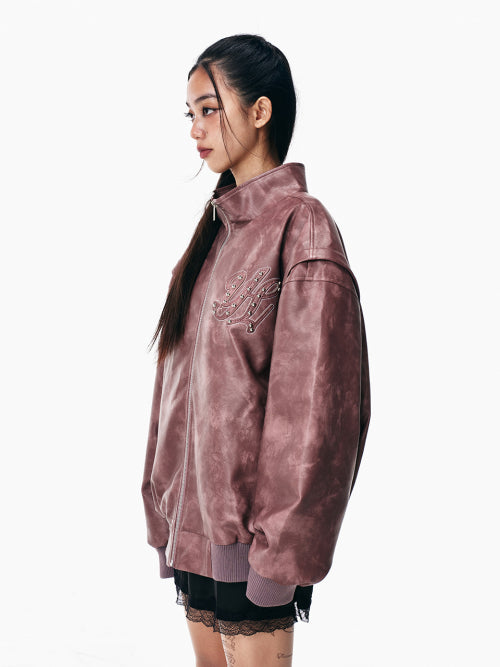 FAUX LEATHER WINGED JACKET PINK