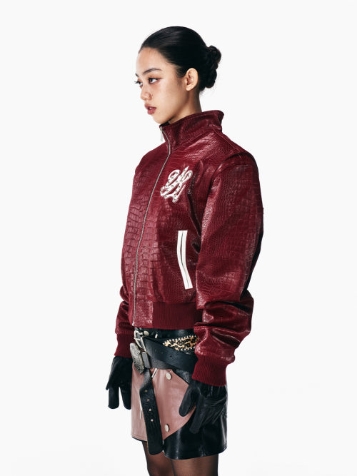FAUX CROCODILE LEATHER WINGED JACKET WINE