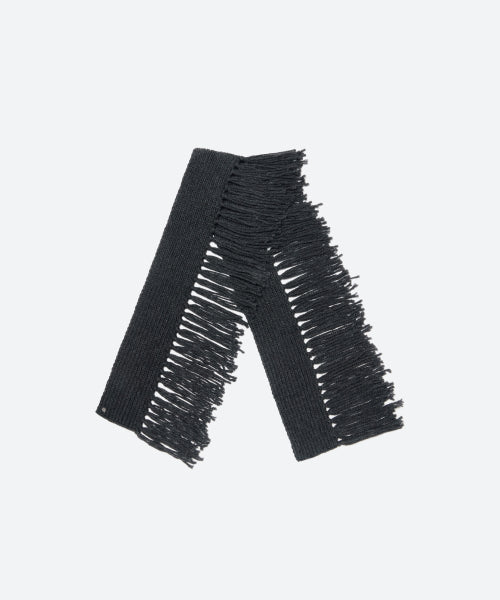 HANDMADE Fringe Knit Muffler / Charcoal