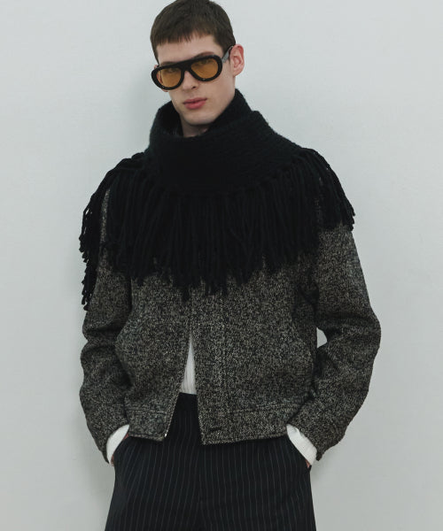 HANDMADE Fringe Knit Muffler / Black
