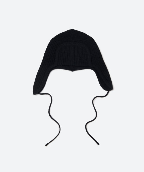 Ear Flap Wool Knit Hat / Black