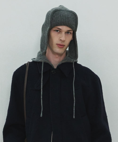 MJ Ear Flap Wool Knit Hat / Gray