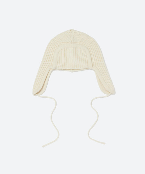 Ear Flap Wool Knit Hat / Ivory