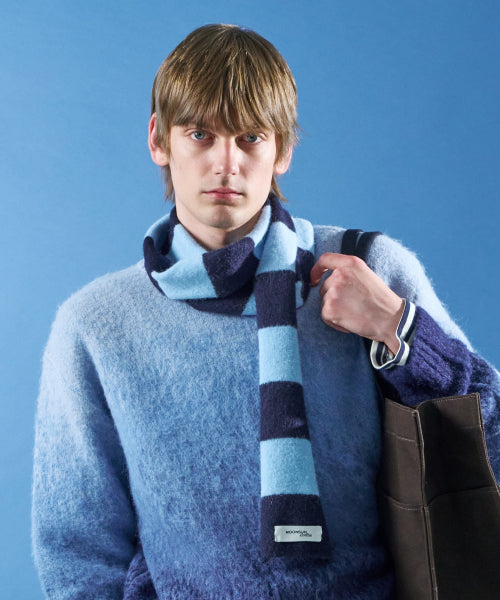 M.C Stripe Hairy Knit Muffler / Navy