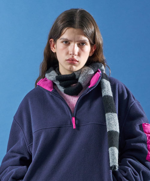 M.C Stripe Hairy Knit Muffler / Gray