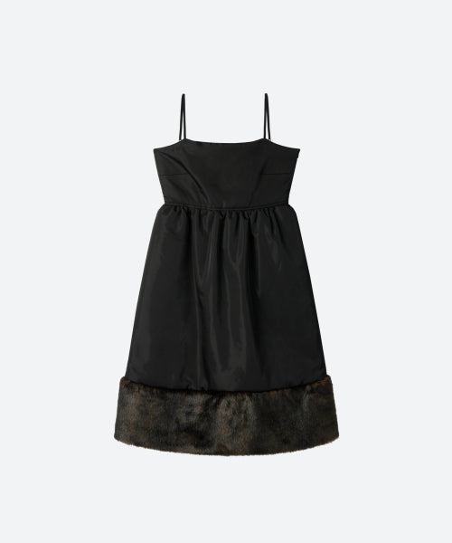 Fur Trim Baby-doll Padding Dress / Black