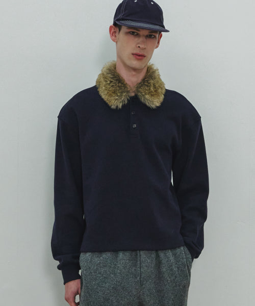UNISEX, Detachable Fur Collar PK Shirt / Navy