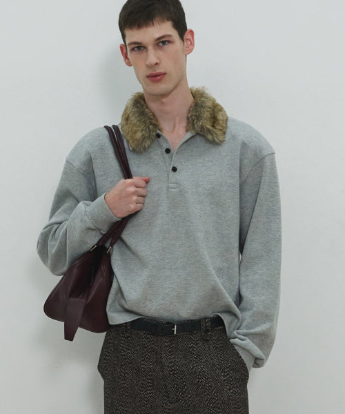 UNISEX, Detachable Fur Collar PK Shirt / Gray