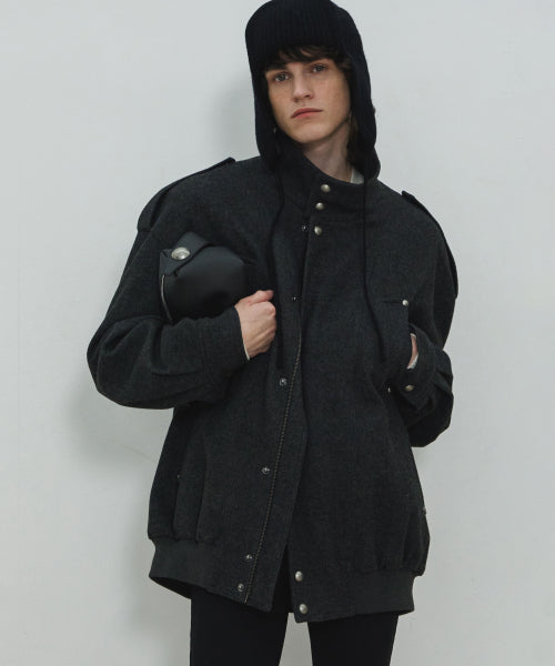 UNISEX, 4 Pocket Oversized Wool Blouson / Charcoal